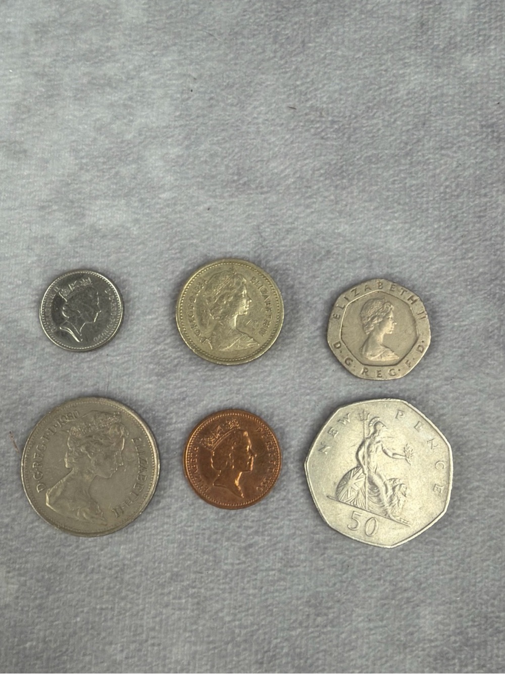 VTG UK British Coin Lot 6 Queen Elizabeth II 1p 2p 5p 10p 20p 50p Circulated